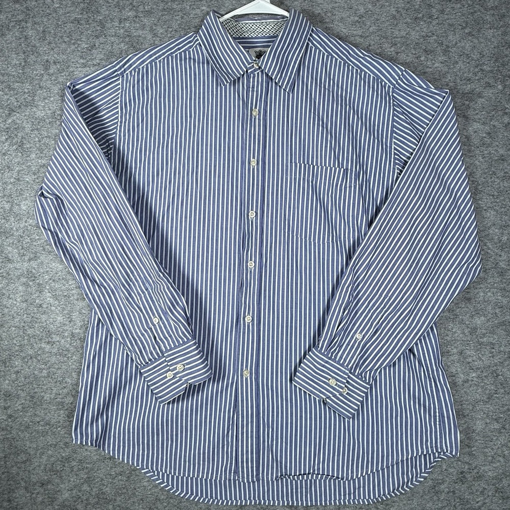 R & G London Shirt Men's X-Large Button Down Dress Blue White Striped Cotton